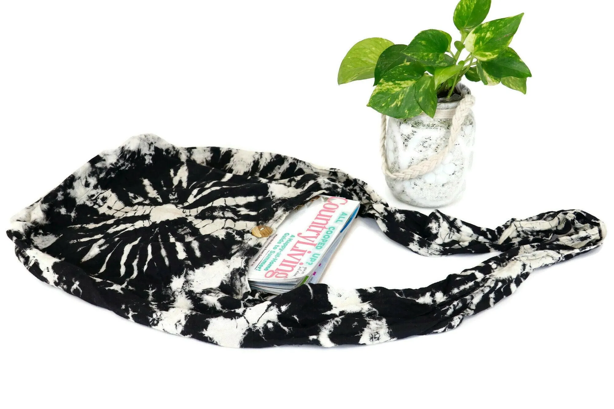 Tie Dye Hipster Hippie bag boho sling crossbody bag Bohemian Thai cotton Sling Bag Messenger Bags women tote bag Top Zip BlackoffWhite HT88