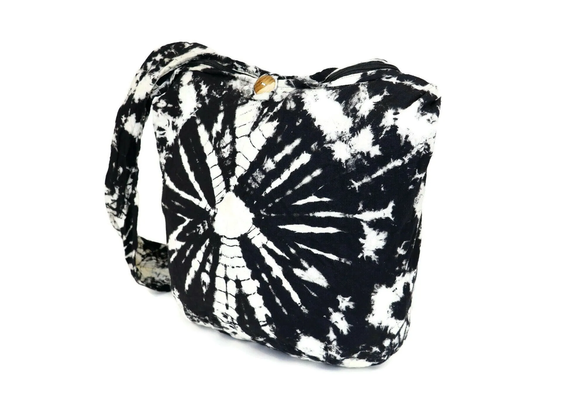 Tie Dye Hipster Hippie bag boho sling crossbody bag Bohemian Thai cotton Sling Bag Messenger Bags women tote bag Top Zip BlackoffWhite HT88