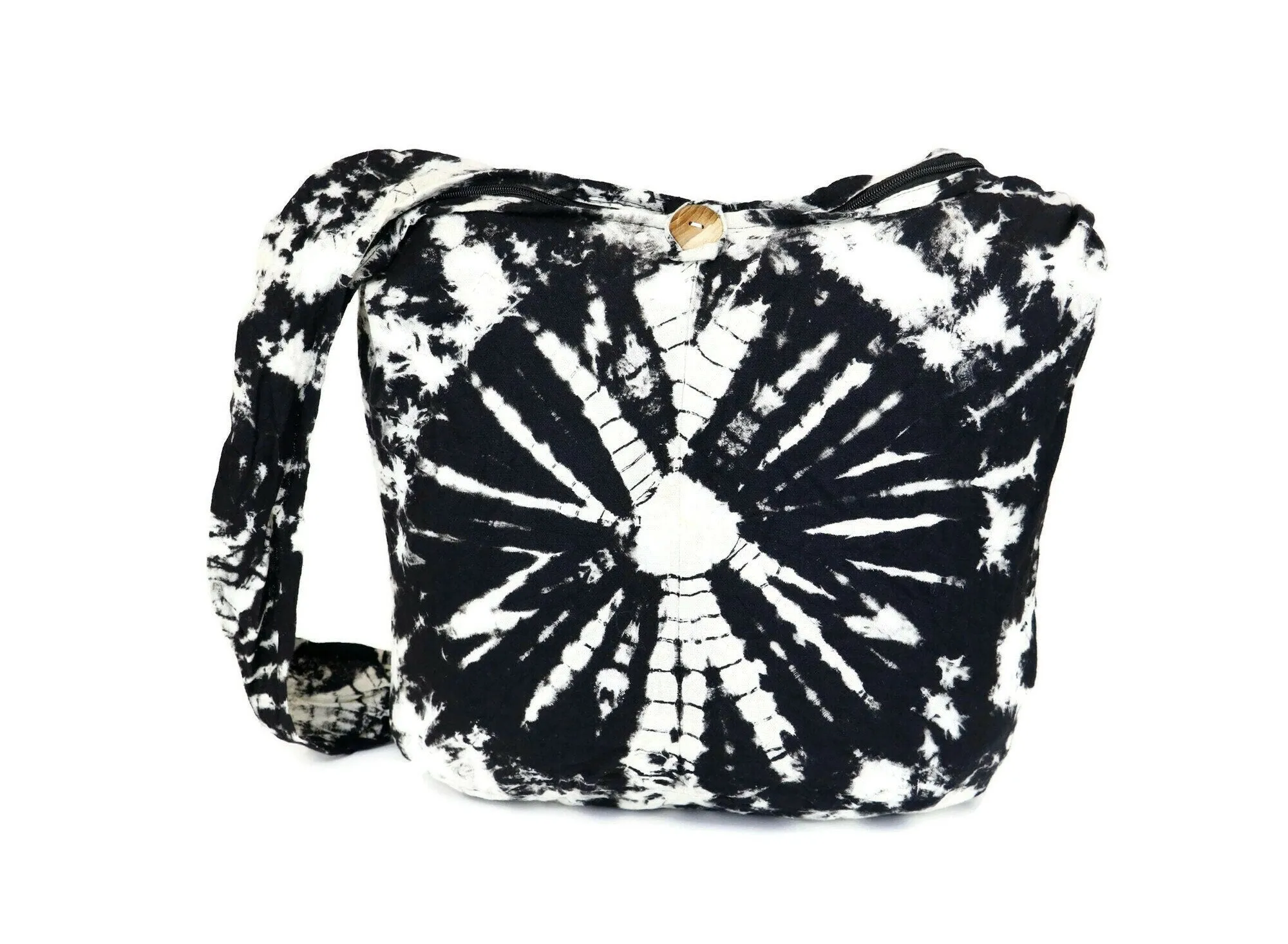 Tie Dye Hipster Hippie bag boho sling crossbody bag Bohemian Thai cotton Sling Bag Messenger Bags women tote bag Top Zip BlackoffWhite HT88