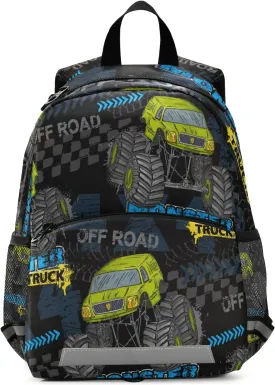 Toddler Kid's Boys Girls Backpack Green Monster Truck Black Bag with Safety Leash Chest Clip Nursery Travel Daycare Bag