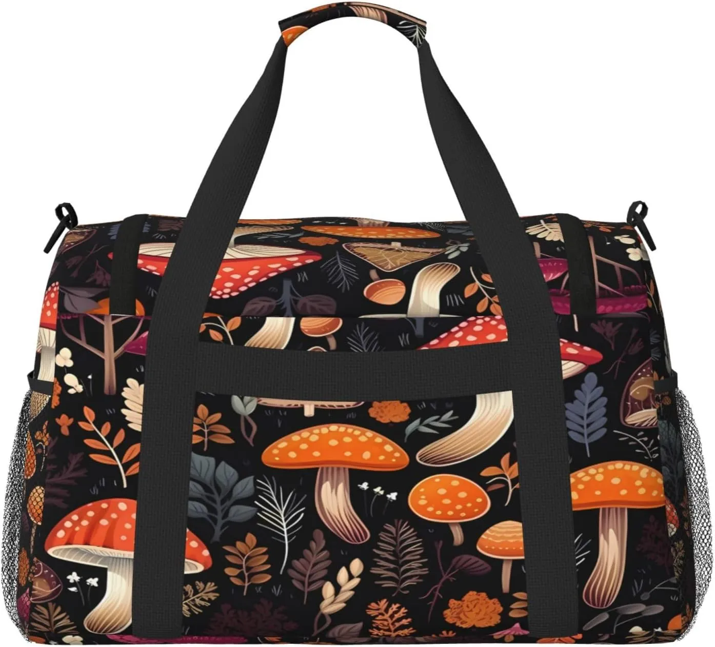 Travel Duffel Bag For Men Women, Autumn Plants Leaves Forest Mushrooms Carry On Sport Gym Bag With Shoulder Strap Lightweight Waterproof Weekender Bag Overnight Bag