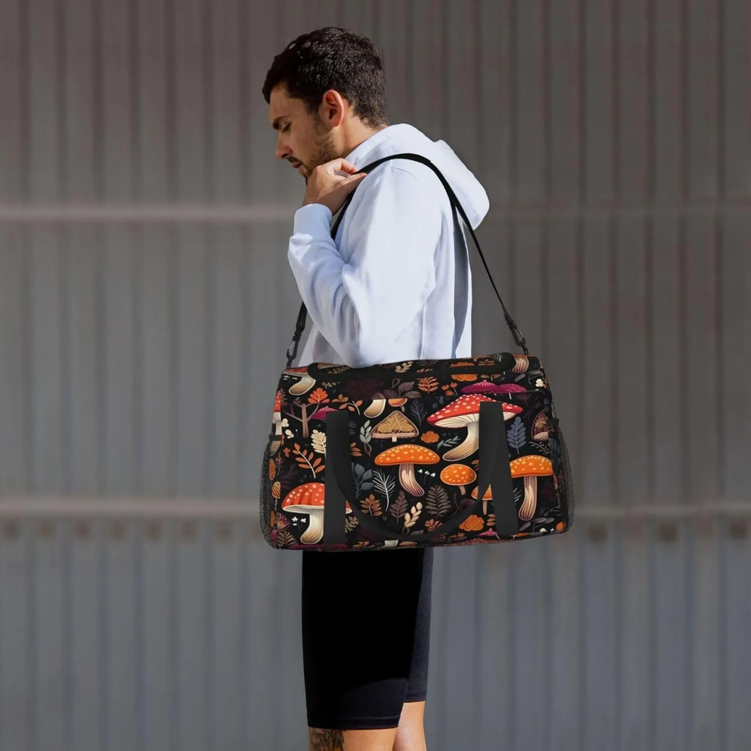 Travel Duffel Bag For Men Women, Autumn Plants Leaves Forest Mushrooms Carry On Sport Gym Bag With Shoulder Strap Lightweight Waterproof Weekender Bag Overnight Bag