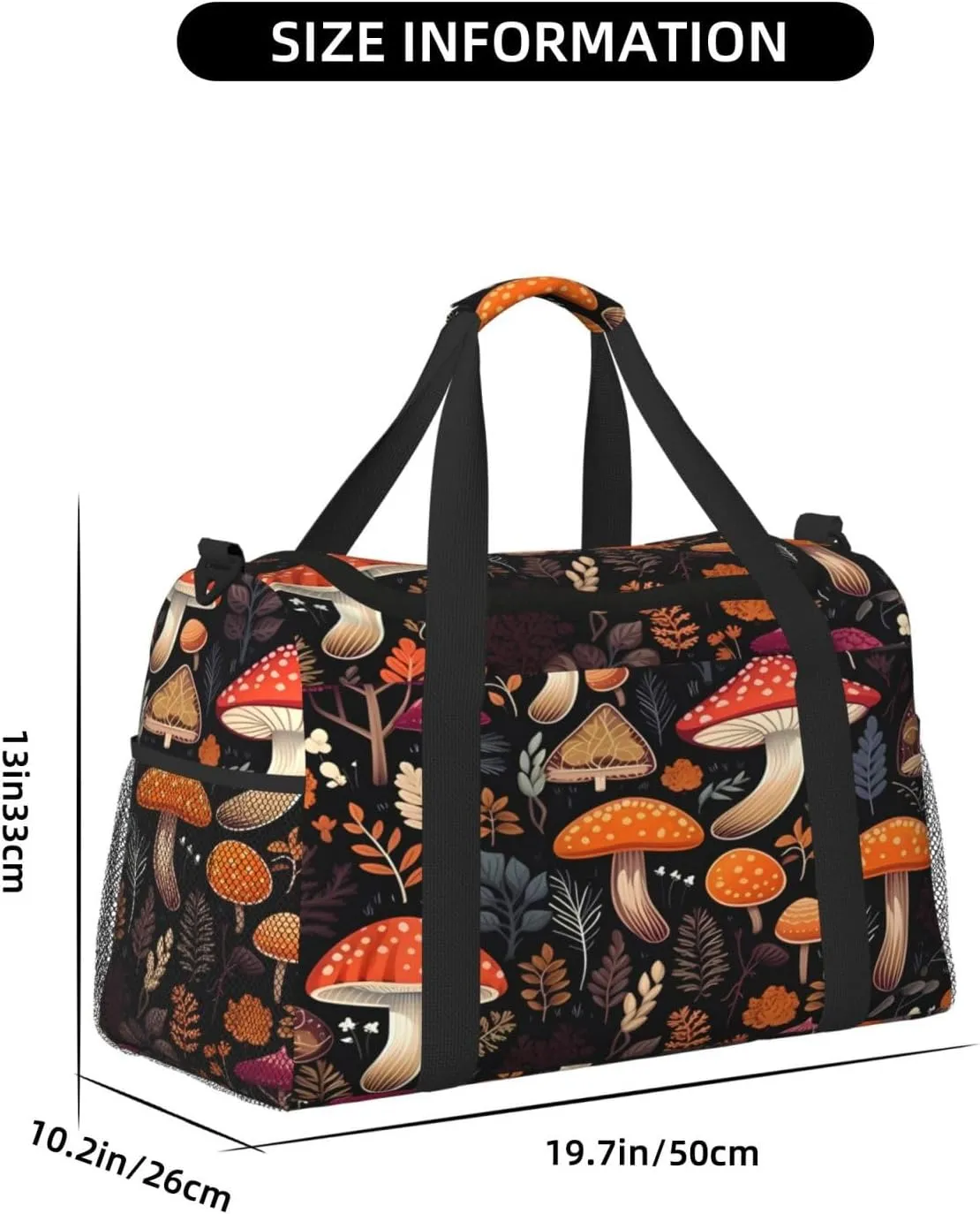 Travel Duffel Bag For Men Women, Autumn Plants Leaves Forest Mushrooms Carry On Sport Gym Bag With Shoulder Strap Lightweight Waterproof Weekender Bag Overnight Bag