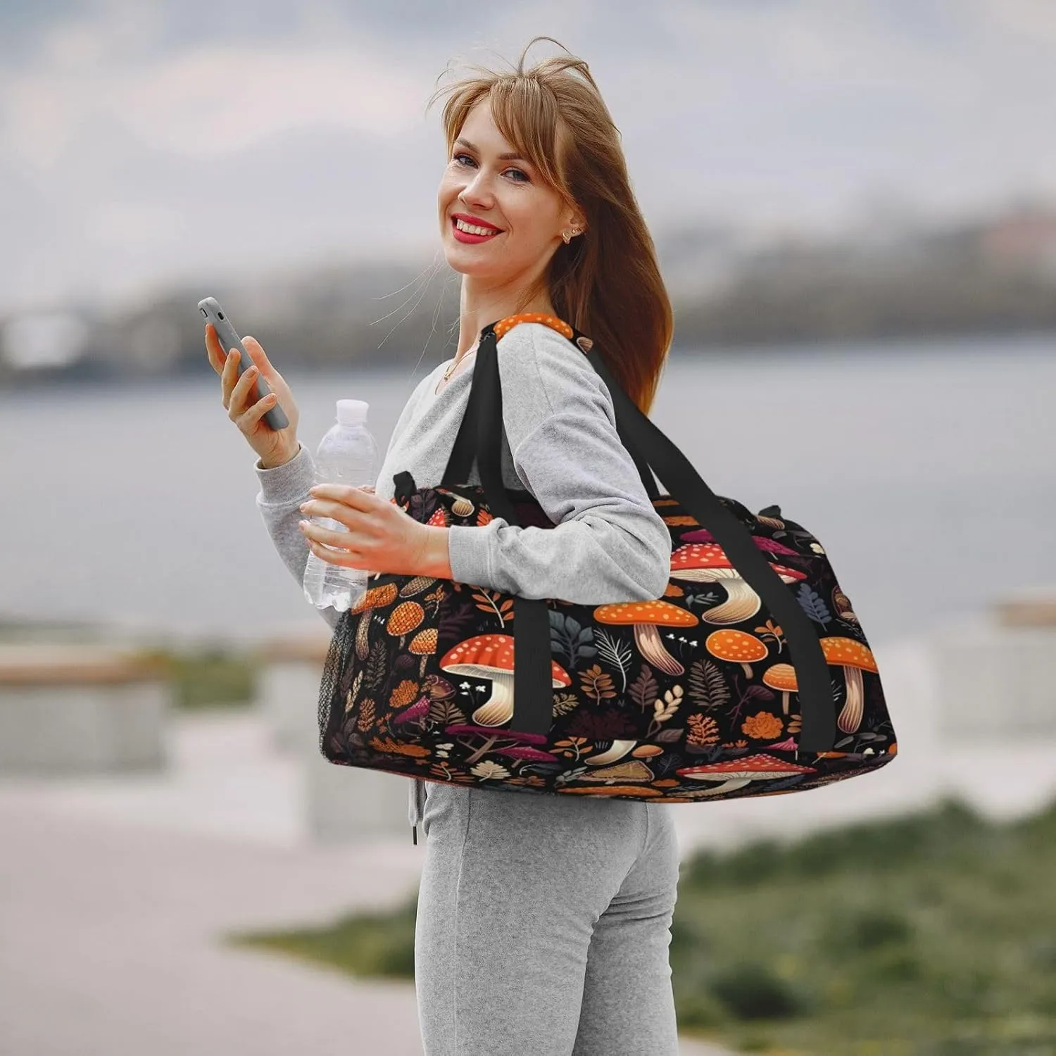Travel Duffel Bag For Men Women, Autumn Plants Leaves Forest Mushrooms Carry On Sport Gym Bag With Shoulder Strap Lightweight Waterproof Weekender Bag Overnight Bag