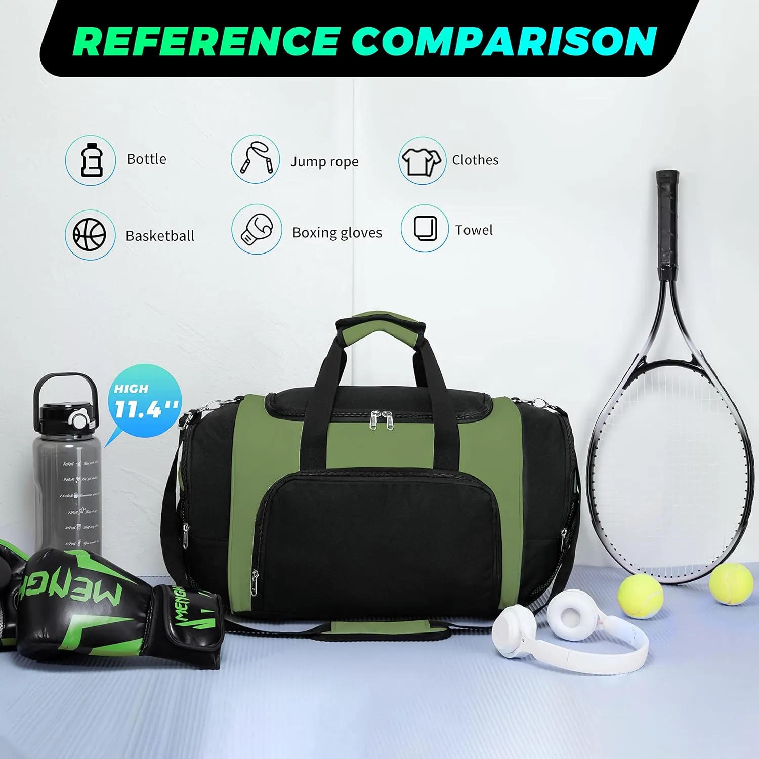 Vorspack Duffle Bag for Travel - 40L/21 Inches Duffel Bag Small Duffle Bag for Men Weekender Bag with Water Bottle Pocket for Travel Sports - Army Green