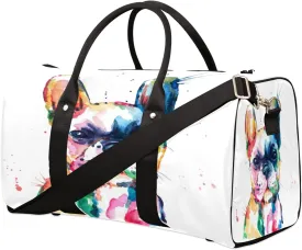 Watercolor French Bulldog Travel Duffel Bag, Dog Pattern Sports Gym Bag Waterproof Weekender Bag Overnight Travel Carry on Bag Duffel Tote for Women and Men