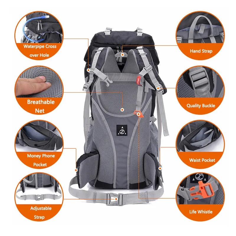 Waterproof Hiking Backpack for Women & Men - Outdoor Trekking, Camping, Hunting with Rain Cover