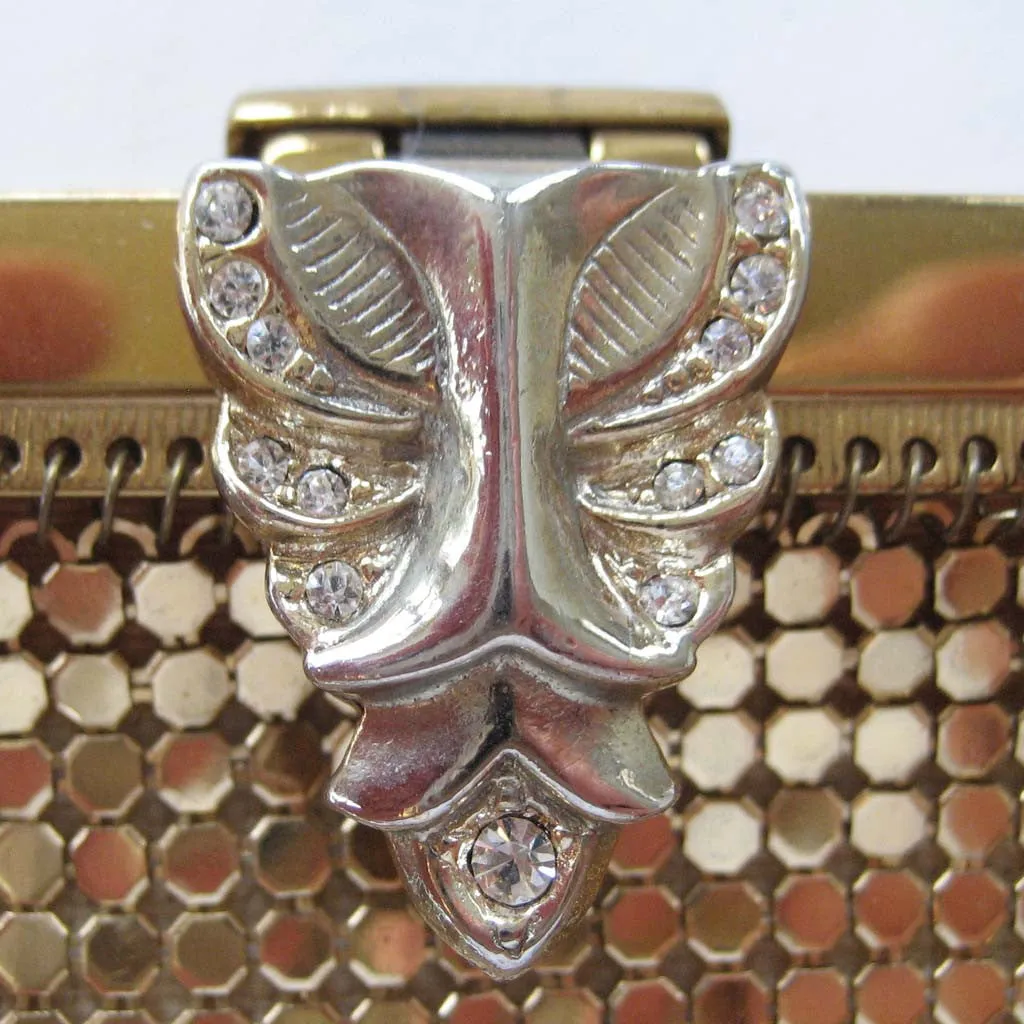 Whiting & Davis Gold-Tone Purse with Rhinestone Clasp