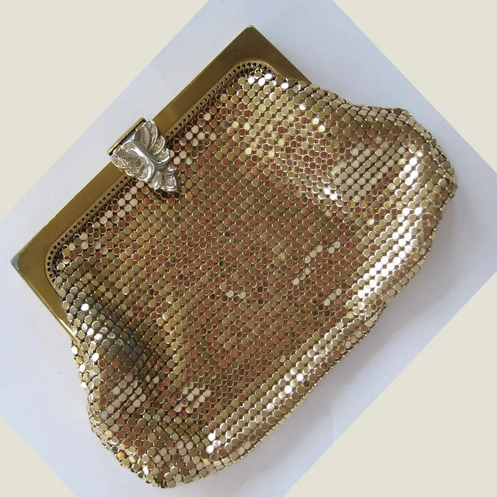 Whiting & Davis Gold-Tone Purse with Rhinestone Clasp