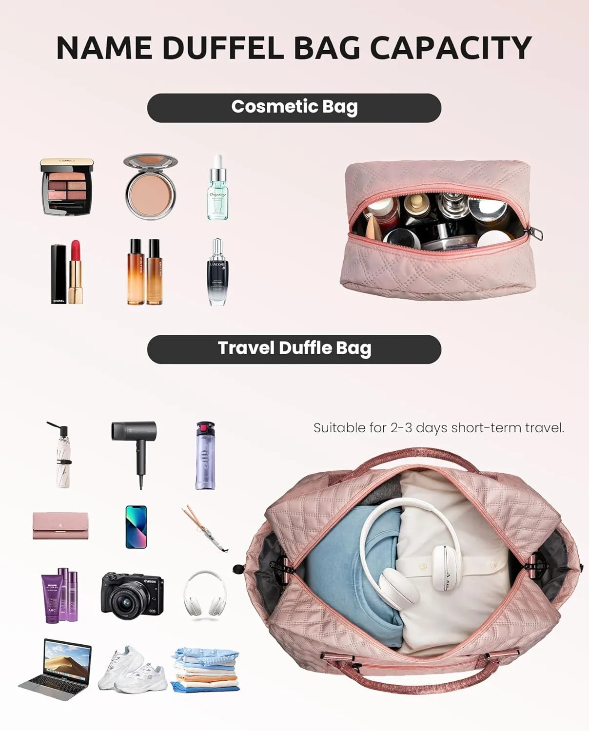 Women Gift-Birthday Gifts, Initial Duffle Bags with Shoe Compartment, Girls Weekender Bag, Overnight Tote for Women, Travel Bag with Makeup Pouch (Letter A)