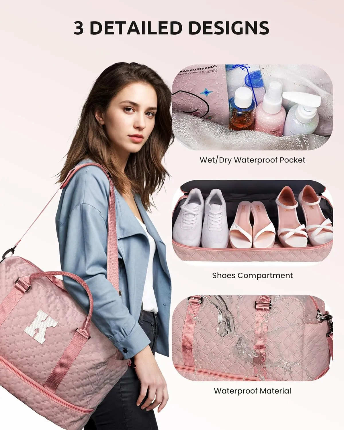 Women Gift-Birthday Gifts, Initial Duffle Bags with Shoe Compartment, Girls Weekender Bag, Overnight Tote for Women, Travel Bag with Makeup Pouch (Letter A)