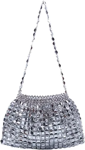 Womens Glossy Beaded Acrylic Shoulder Crossbody Bag Y2k Evening Handmade Dumpling Purses Handbag Clutch for Party