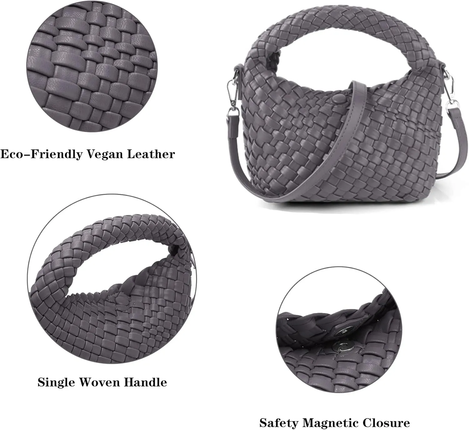 Woven Purse For Women, Small Crossbody Tote Bag with Detachable Shoulder Strap, Girls Top Handle Handbag