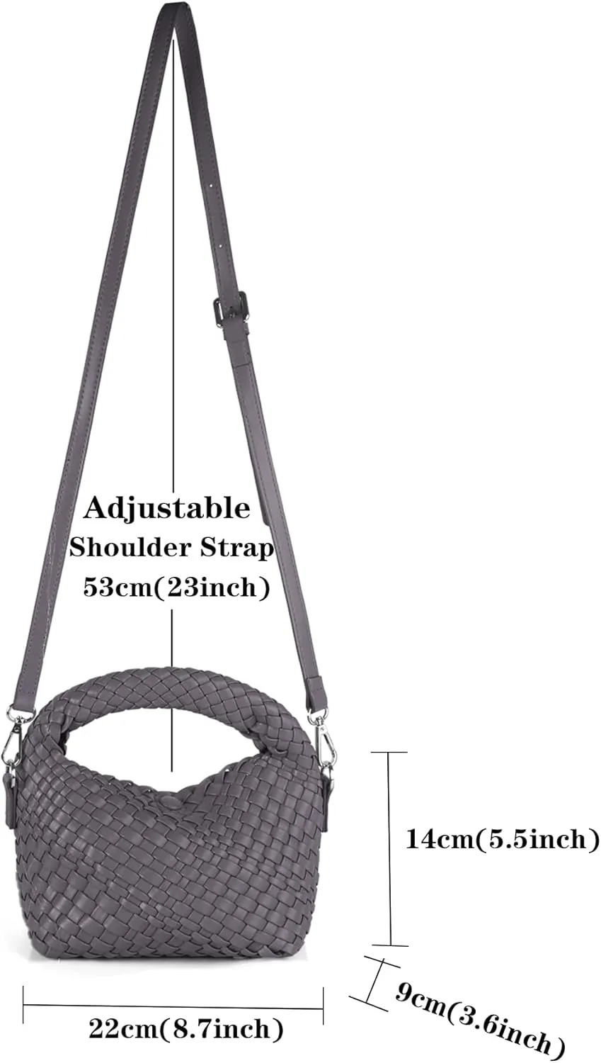 Woven Purse For Women, Small Crossbody Tote Bag with Detachable Shoulder Strap, Girls Top Handle Handbag